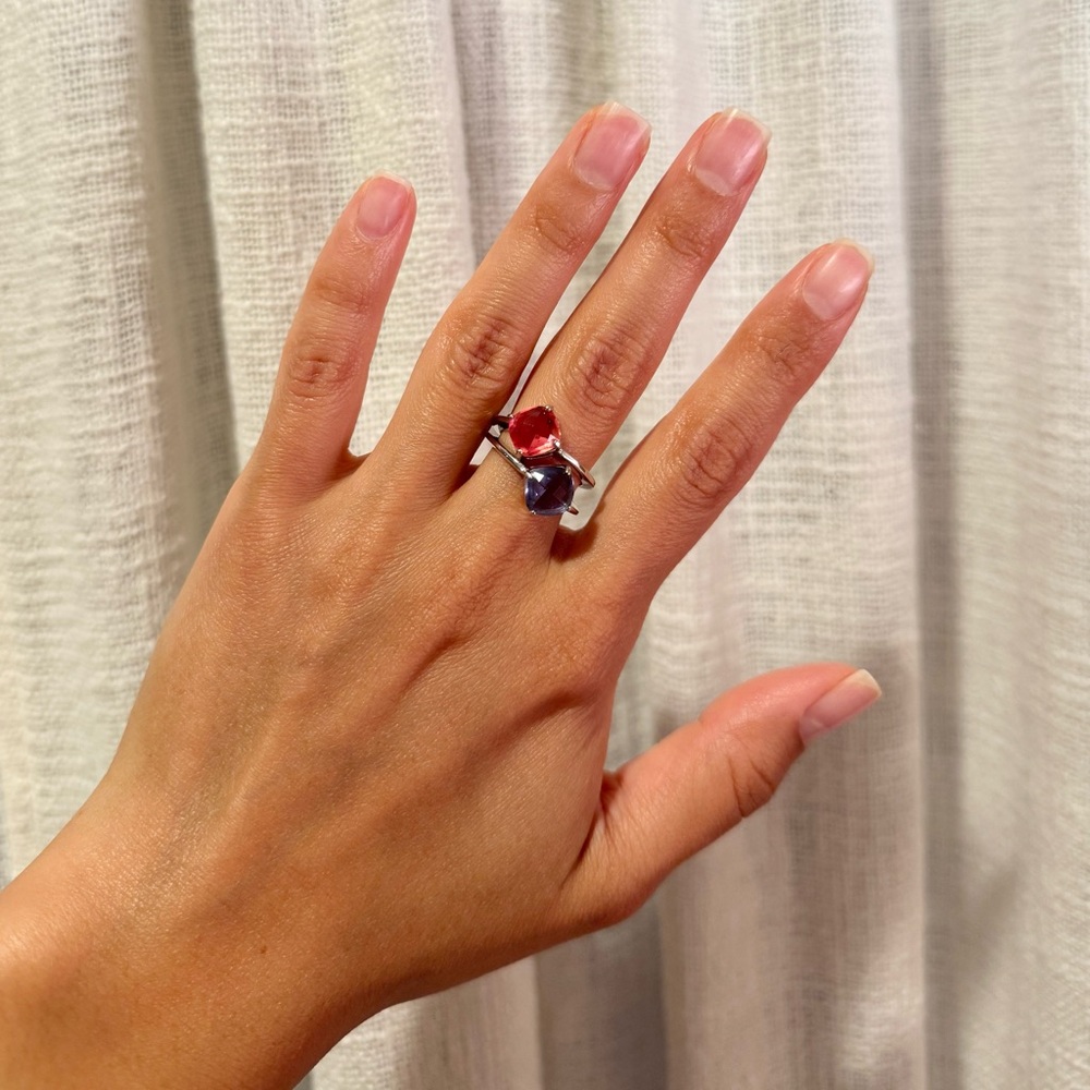 Elegant Pink and Blue Gemstone Ring Set - Picture 6 of 8